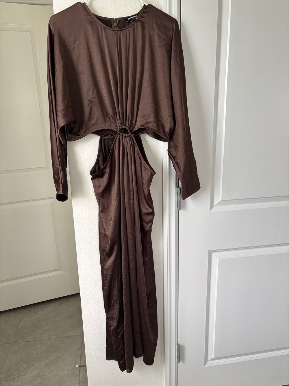 Express Brown Long Sleeve Cutout Maxi Dress